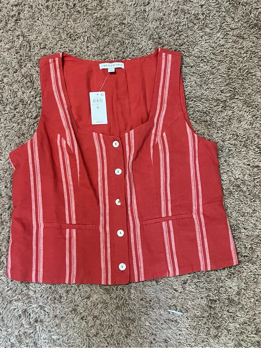 NWT And Now This Linen Blend Striped Button Front Vest XL - Picture 4 of 7